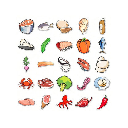 50PCS Cartoon Food Doodle Stickers - Exquisite Creative DIY Decorative Decals for Skateboards, Guitars, Laptops, Stationery Boxes, and Desktops