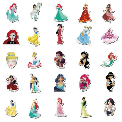 50PCS Cute Cartoon Princess Doodle Stickers Perfect for Suitcases, Laptops, Phone Cases, Skateboards, Water Bottles, Stationery Boxes Exquisite DIY Desktop Decor Decals