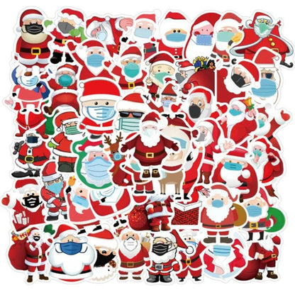 50PCS Cartoon Santa Claus Mask-Wearing Decorative Style Graffiti Stickers Exquisite, Fashionable, Creative DIY Journal Decorative Decals Suitable for Cups, Helmets, Skateboards, Refrigerators, Stationery Boxes