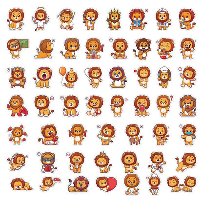 50PCS Lion Animal Doodle Stickers, Cute Cartoon Vinyl Decals for Laptop, Water Bottle, Journal, Phone Case