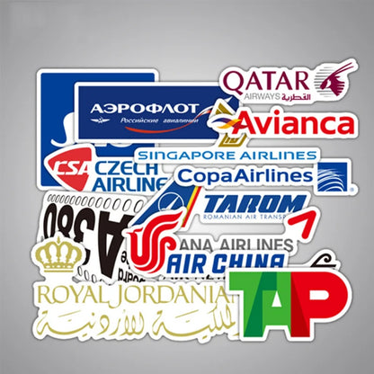 55PCS Large Airline Logo Doodle Stickers for Suitcases, Skateboards, Guitars, Water Bottles, Stationery Cases, and Desktop Decor