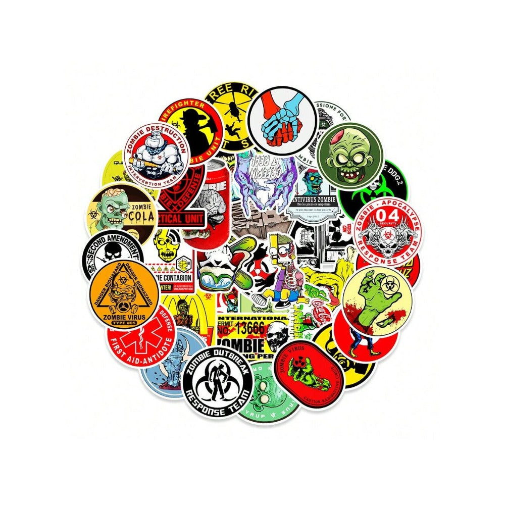 50PCS Cartoon Bio-Zombie Theme Series Doodle Stickers Exquisite, Fashionable, Creative, Trendy DIY Decorative Decals for Notebooks Perfect for Cups, Helmets, Skateboards, and Stationery Cases