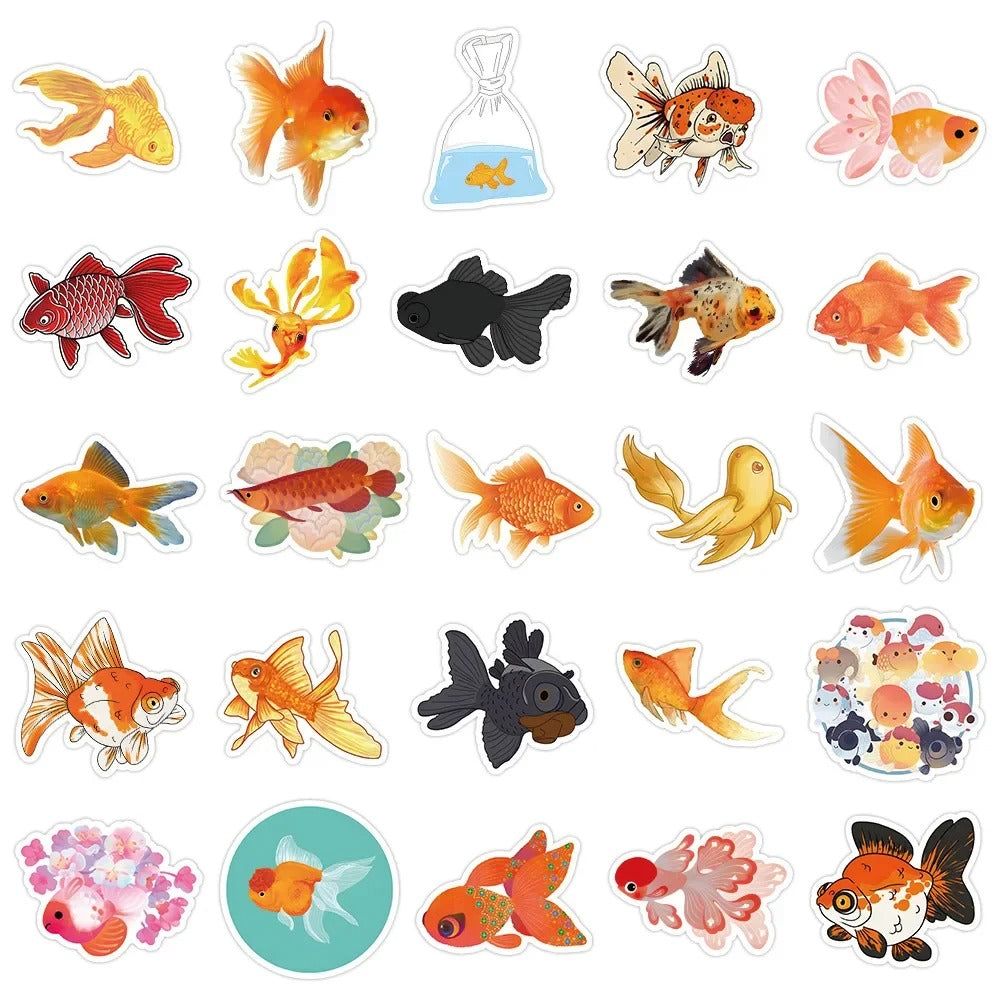 50PCS Cute Cartoon Goldfish Doodle Stickers Exquisite, Fashionable, Creative DIY Decorative Decals Perfect for Skateboards, Guitars, Laptops, Water Bottles, and Stationery Cases