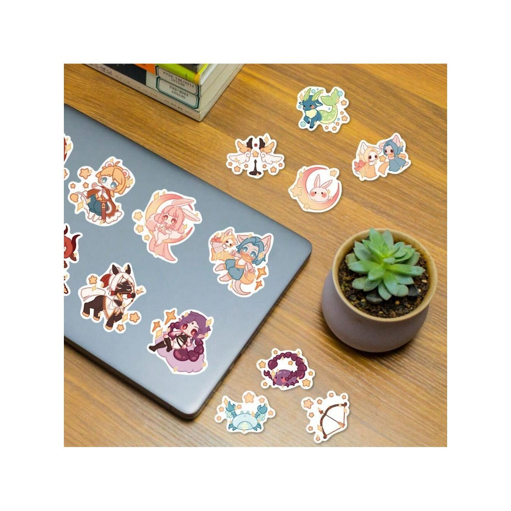 50-Piece Cartoon Zodiac Creature Doodle Stickers Exquisite, Fashionable & Creative DIY Journal Decorations Suitable for Notebooks, Suitcases, Skateboards, Helmets, Guitars & Stationery Boxes