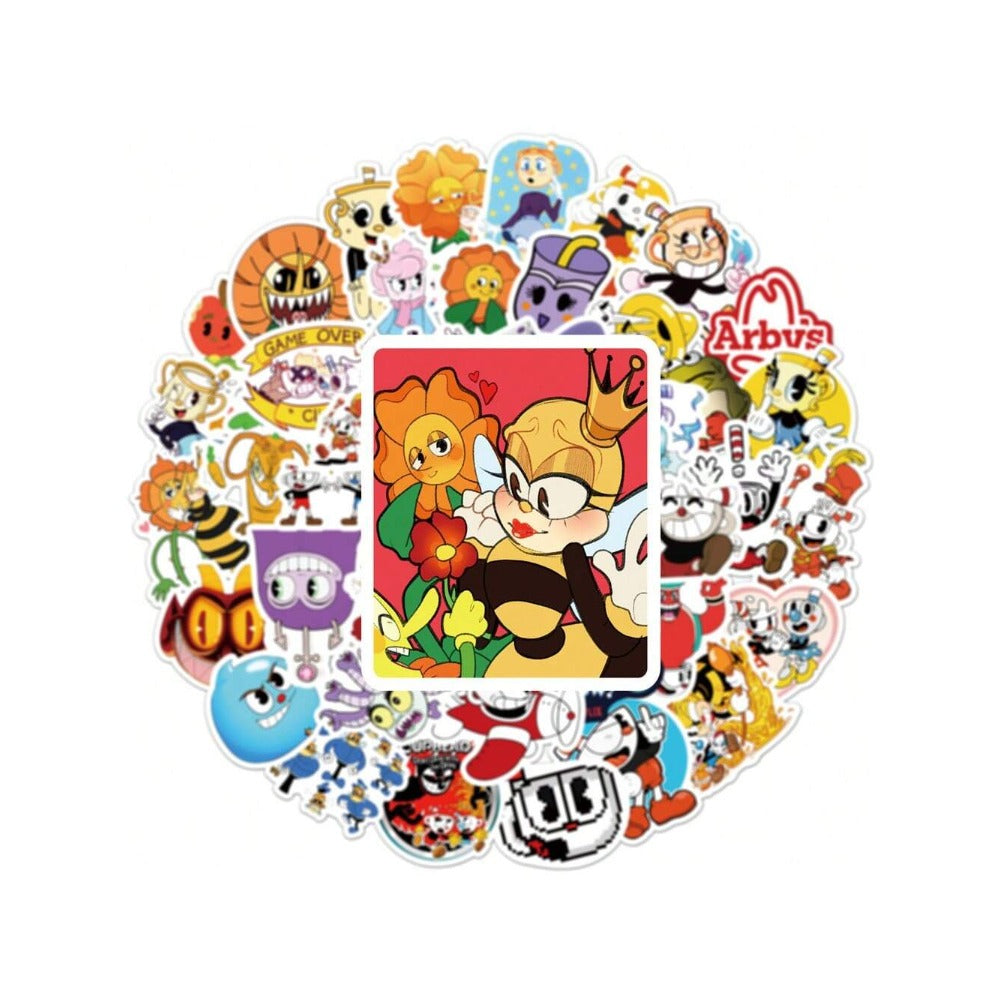 50PCS Cartoon Game Cuphead Adventure Doodle Stickers Exquisite, Stylish, Creative DIY Decorative Stickers for Notebooks Suitable for Suitcases, Laptops, Skateboards, Water Bottles, and Stationery Cases