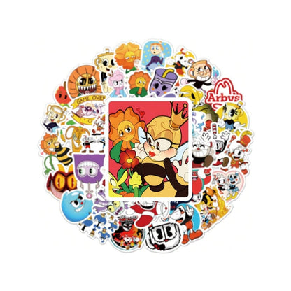 50PCS Cartoon Game Cuphead Adventure Doodle Stickers Exquisite, Stylish, Creative DIY Decorative Stickers for Notebooks Suitable for Suitcases, Laptops, Skateboards, Water Bottles, and Stationery Cases