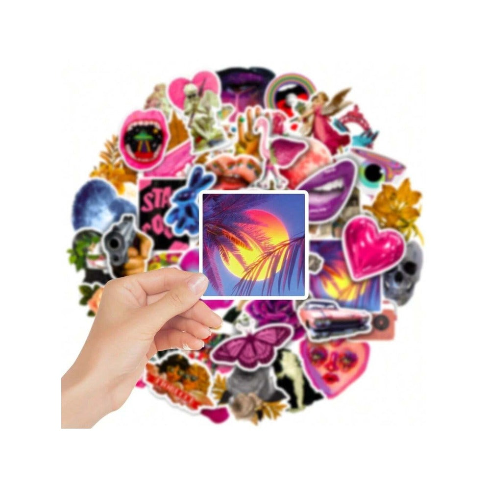 50PCS Cartoon Pink American Retro Art Creative Graffiti Stickers Exquisite Fashion Creative DIY Journal Decorative Decals Suitable for Skateboard Helmets, Laptops, and Stationery Boxes
