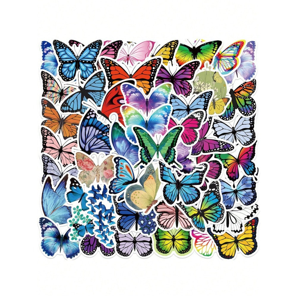 50-Piece Cartoon Rainbow Butterfly Doodle Stickers Exquisite, Fashionable & Creative DIY Decorative Stickers for Notebooks Suitable for Cups, Helmets, Stationery Boxes & Skateboards