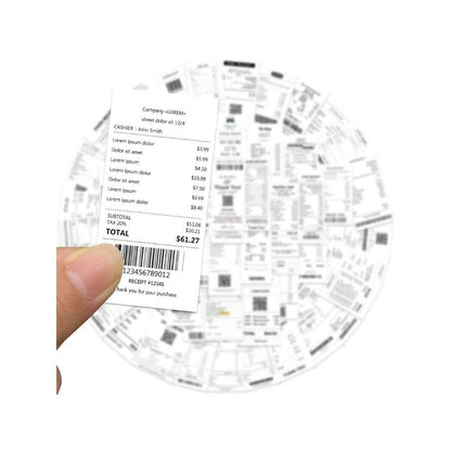 50-Piece Cartoon-Themed Non-Magnetic Shopping Receipt Doodle Stickers Exquisite Creative Decorative Stickers for Handwritten Journals Suitable for Luggage, Helmets, Guitars, Skateboards, Desktops, and Stationery Boxes