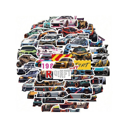 50PCS Cartoon Racing Car Decal Stickers - Stylish & Creative DIY Decorative Decals for Computer Desks, Luggage, Bedside Tables, Stationery Boxes, and Desktop Surfaces