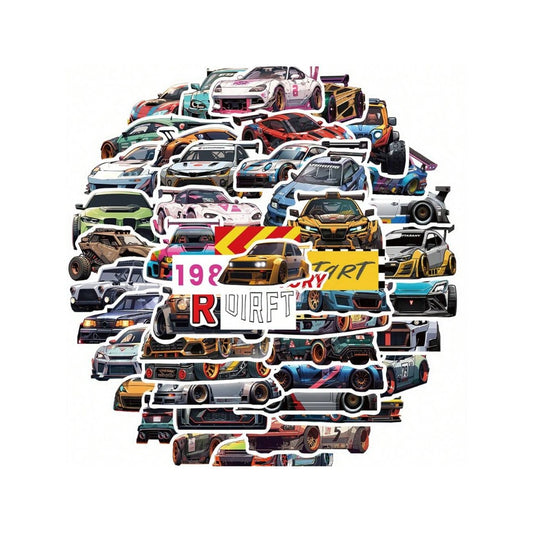 50PCS Cartoon Racing Car Decal Stickers - Stylish & Creative DIY Decorative Decals for Computer Desks, Luggage, Bedside Tables, Stationery Boxes, and Desktop Surfaces