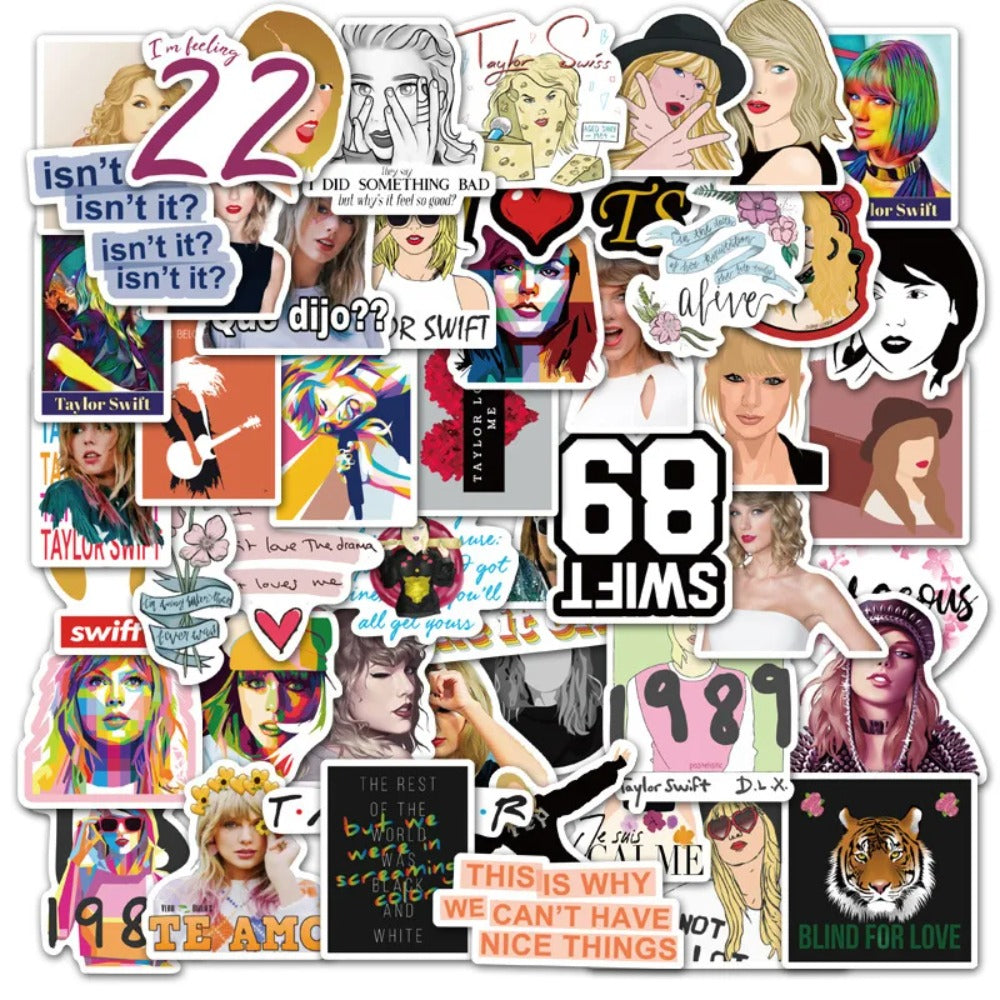 50PCS Taylor Swift Music Album Merchandise Stickers Featuring Popular European and American Singer Perfect for Decorating Luggage, Laptops, Skateboards, Water Bottles, Stationery Cases, and Desktops