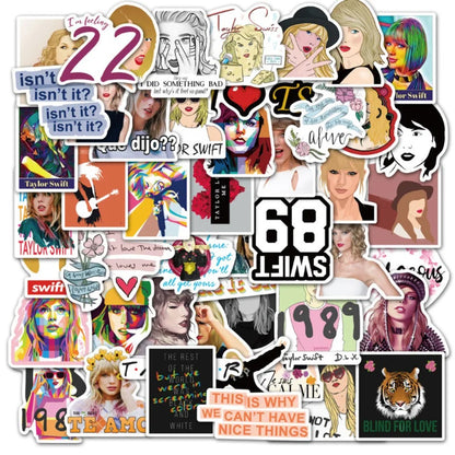 50PCS Taylor Swift Music Album Merchandise Stickers Featuring Popular European and American Singer Perfect for Decorating Luggage, Laptops, Skateboards, Water Bottles, Stationery Cases, and Desktops