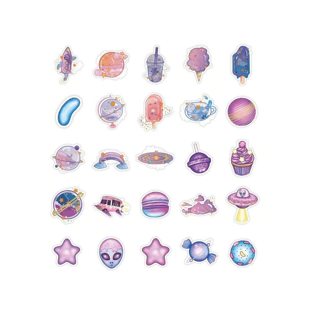 50PCS Dream Universe Cartoon Candy Doodle Stickers Exquisite, Fashionable, Creative Decals for Handmade Notebooks Perfect for Helmets, Luggage, Cars, Guitars, Skateboards, Water Bottles, and Stationery Cases