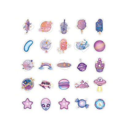 50PCS Dream Universe Cartoon Candy Doodle Stickers Exquisite, Fashionable, Creative Decals for Handmade Notebooks Perfect for Helmets, Luggage, Cars, Guitars, Skateboards, Water Bottles, and Stationery Cases
