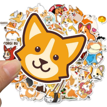50PCS Cute Cartoon Corgi Puppy Animal Doodle Stickers Exquisite Fashion Creative DIY Journal Decorative Decals Suitable for Mugs, Helmets, Skateboards, Guitars, and Stationery Boxes