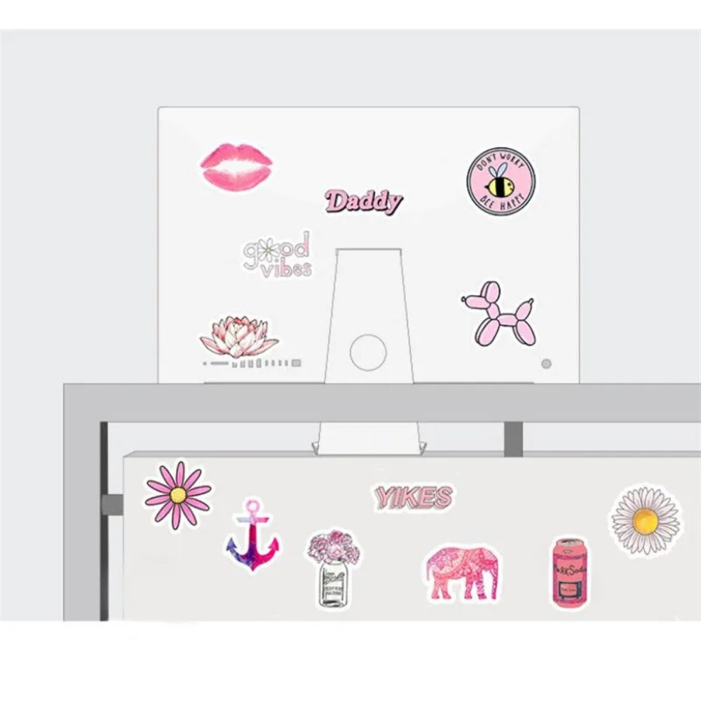 50PCS Cute Cartoon Pink Patterns Doodle Stickers Perfect for Skateboards, Luggage, Refrigerators, Water Bottles, Stationery Boxes, and Desktop DIY Decorations