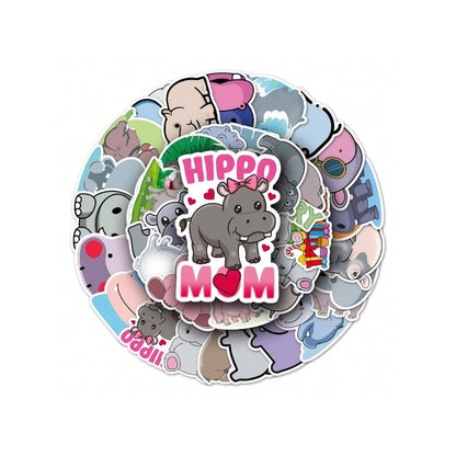 50PCS Cartoon Cute Hippo Doodle Stickers Exquisite, Fashionable, Creative DIY Journal Decorations Suitable for Bags, Guitars, Skateboards, Water Bottles, and Stationery Cases