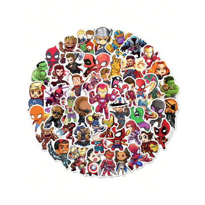 50PCS Cartoon Superhero Doodle Stickers Exquisite, Stylish, Creative DIY Journal Decorations Perfect for Mugs, Helmets, Skateboards, and Stationery Cases