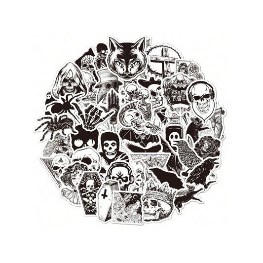 50PCS Gothic Black & White Graffiti Stickers - Exquisite, Fashionable, Creative DIY Journal Decor Decals for Cups, Helmets, Skateboards, and Stationery Cases