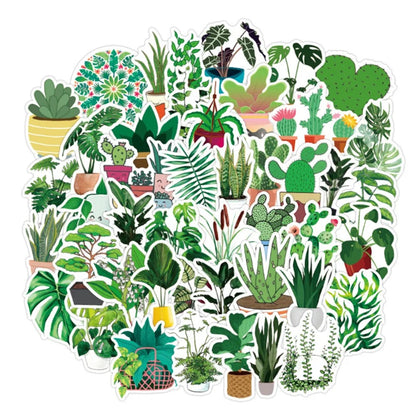 50PCS Classic Fresh Cartoon Green Plant Decorative Style Graffiti Stickers Exquisite Fashion Creative DIY Decorative Sticker Decals for Notebooks Suitable for Mugs, Helmets, Skateboards, Pencil Cases, and Desktops