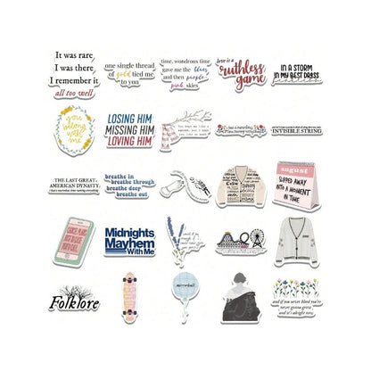 52PCS Taylor Swift Album Lyrics Graffiti Stickers Exquisite and Stylish DIY Decorative Decals Suitable for Helmets, Skateboards, Guitars, Refrigerators, Stationery Boxes, and Desktops