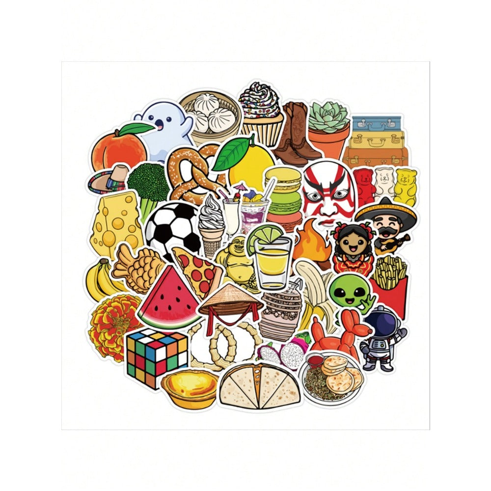 50PCS Cartoon Cute Food Decoration Doodle Stickers Exquisite Fashion Creative DIY Journal Stickers Suitable for Cups, Helmets, Skateboards, Laptops, and Stationery Boxes