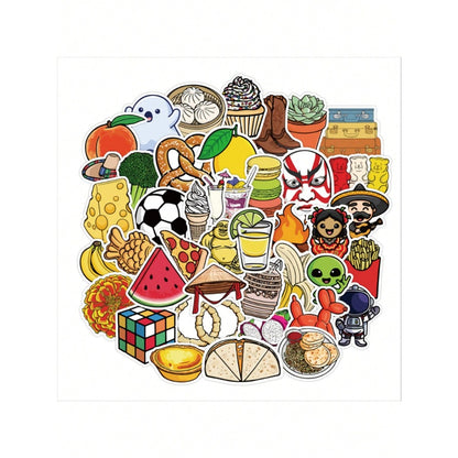 50PCS Cartoon Cute Food Decoration Doodle Stickers Exquisite Fashion Creative DIY Journal Stickers Suitable for Cups, Helmets, Skateboards, Laptops, and Stationery Boxes