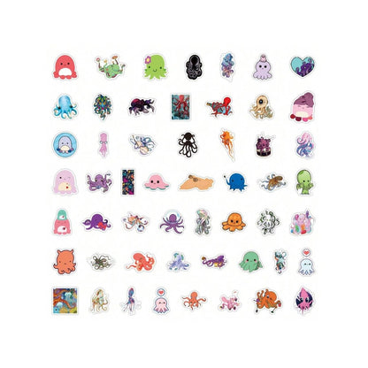 50PCS Cute Cartoon Octopus Doodle Stickers Exquisite, Fashionable, Creative DIY Decorative Decals Perfect for Notebooks, Laptops, Suitcases, Skateboards, Water Bottles, Helmets, and Stationery Cases