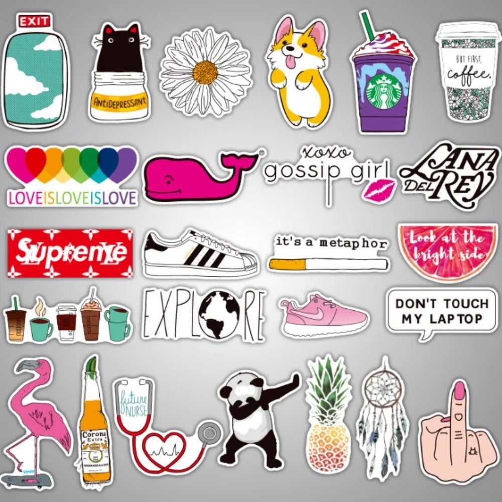 50PCS Cartoon Pink Girly Doodle Stickers Exquisite Creative DIY Decorative Decals Perfect for Suitcases, Skateboards, Water Bottles, Helmets, and Stationery Cases
