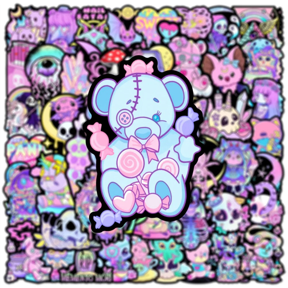 50PCS Pink Gothic Memento Mori Stickers - Sugar-Coated Mortality Decals for Existential Kawaii Journals, Death Denial Deconstruction & Pastel Mortality Maps