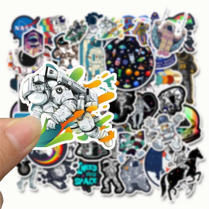 50PCS Cartoon Space Astronaut Rocket Universe Doodle Stickers Perfect for Notebooks, Guitars, Helmets, Stationery Boxes, and Desktop Decor