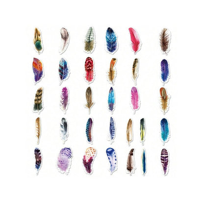 64PCS Cartoon Feather Pattern Doodle Stickers Exquisite and Stylish DIY Journal Decorative Decals Suitable for Suitcases, Desks, Laptops, and Stationery Cases