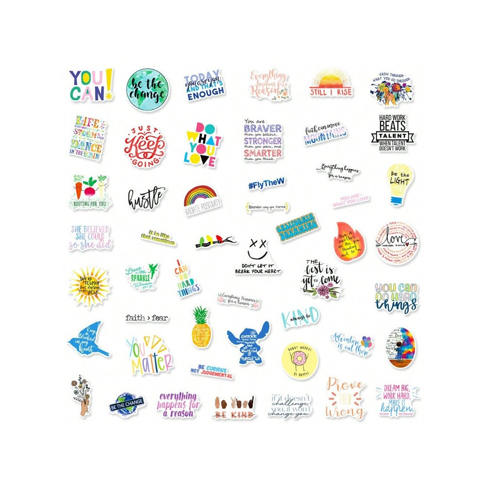 50PCS Inspirational Quotes Series Doodle Stickers Exquisite, Fashionable, Creative DIY Journal Decorations Suitable for Luggage, Laptops, Suitcases, Helmets, Guitars, and Stationery Boxes