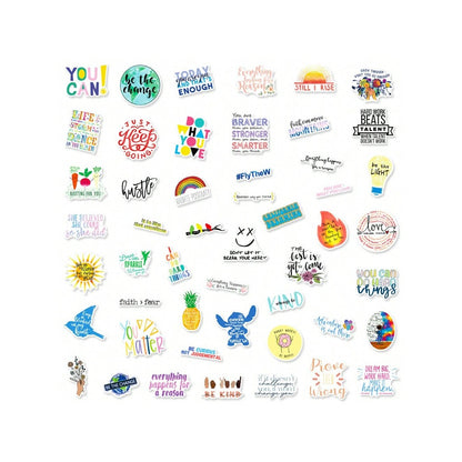 50PCS Inspirational Quotes Series Doodle Stickers Exquisite, Fashionable, Creative DIY Journal Decorations Suitable for Luggage, Laptops, Suitcases, Helmets, Guitars, and Stationery Boxes