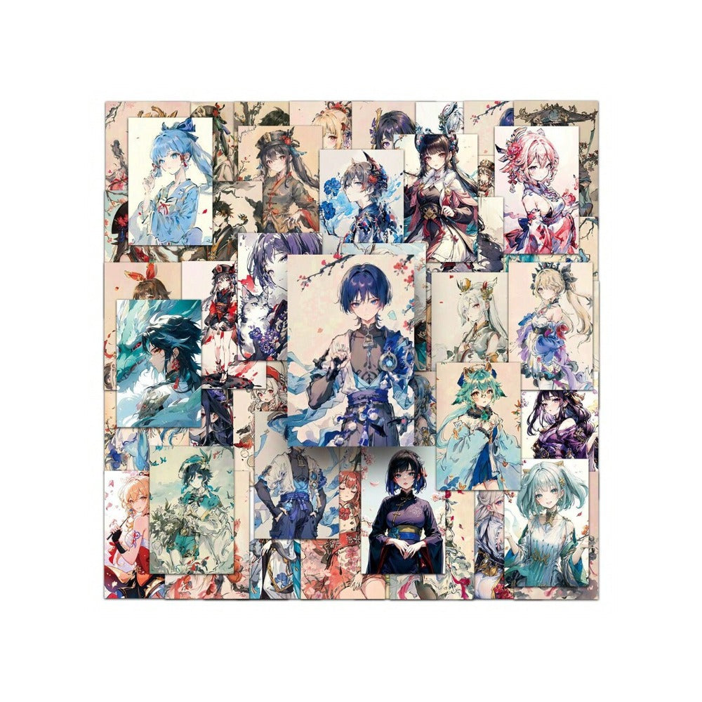 50PCS New Ink-Style Genshin Impact Game Doodle Stickers Exquisite Creative Anime Character Merchandise DIY Decorative Decals for Laptops, Guitars, Water Bottles, Stationery Cases, and Desktops