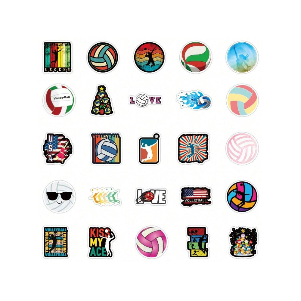 50PCS Cartoon Volleyball Sports Doodle Stickers Exquisite, Fashionable, Creative DIY Decorative Decals Suitable for Skateboard Helmets, Guitars, Refrigerators, Water Cups, Stationery Boxes, and Desktops
