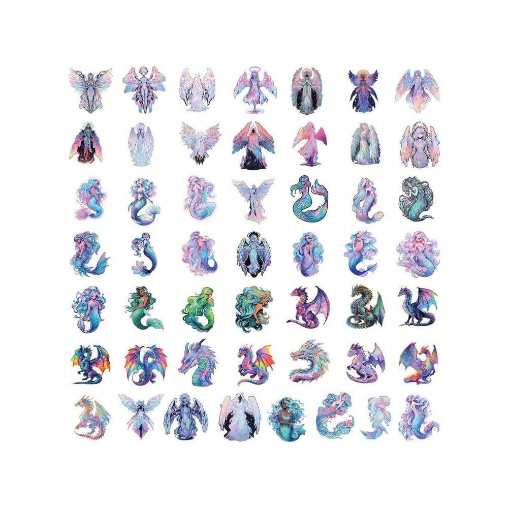 50PCS Cartoon Cute Angel Mermaid Doodle Stickers Exquisite Creative Decorations DIY Journal Stickers Suitable for Water Bottles, Guitars, Skateboards, and Stationery Boxes