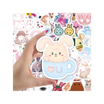 50-Piece Cartoon Adorable White Rabbit Doodle Stickers Exquisite, Fashionable and Creative DIY Journal Decorative Decals Suitable for Helmets, Guitars, Skateboards, Water Bottles and Stationery Boxes