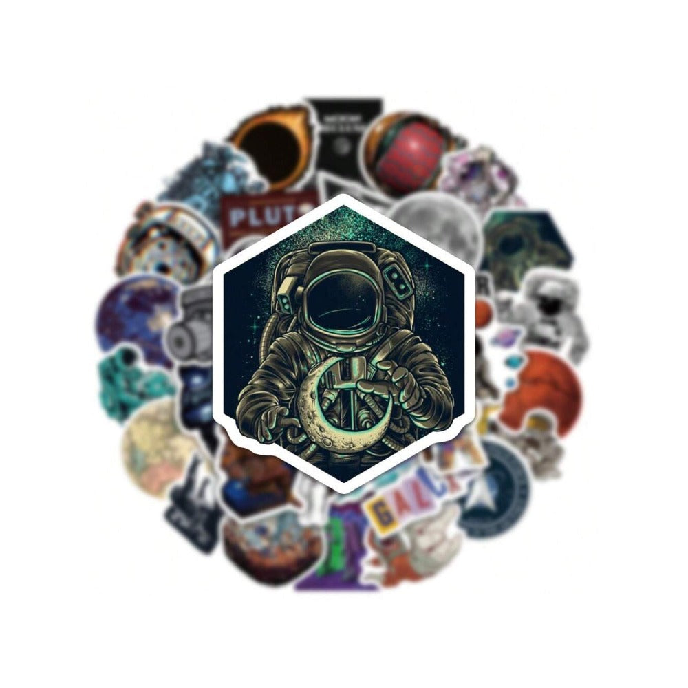 100PCS Cosmic Planet Astronaut Animal Doodle Stickers Exquisite, Stylish, Creative DIY Journal Decorations Suitable for Notebooks, Skateboards, Mugs, Helmets, Water Bottles, and Stationery Boxes