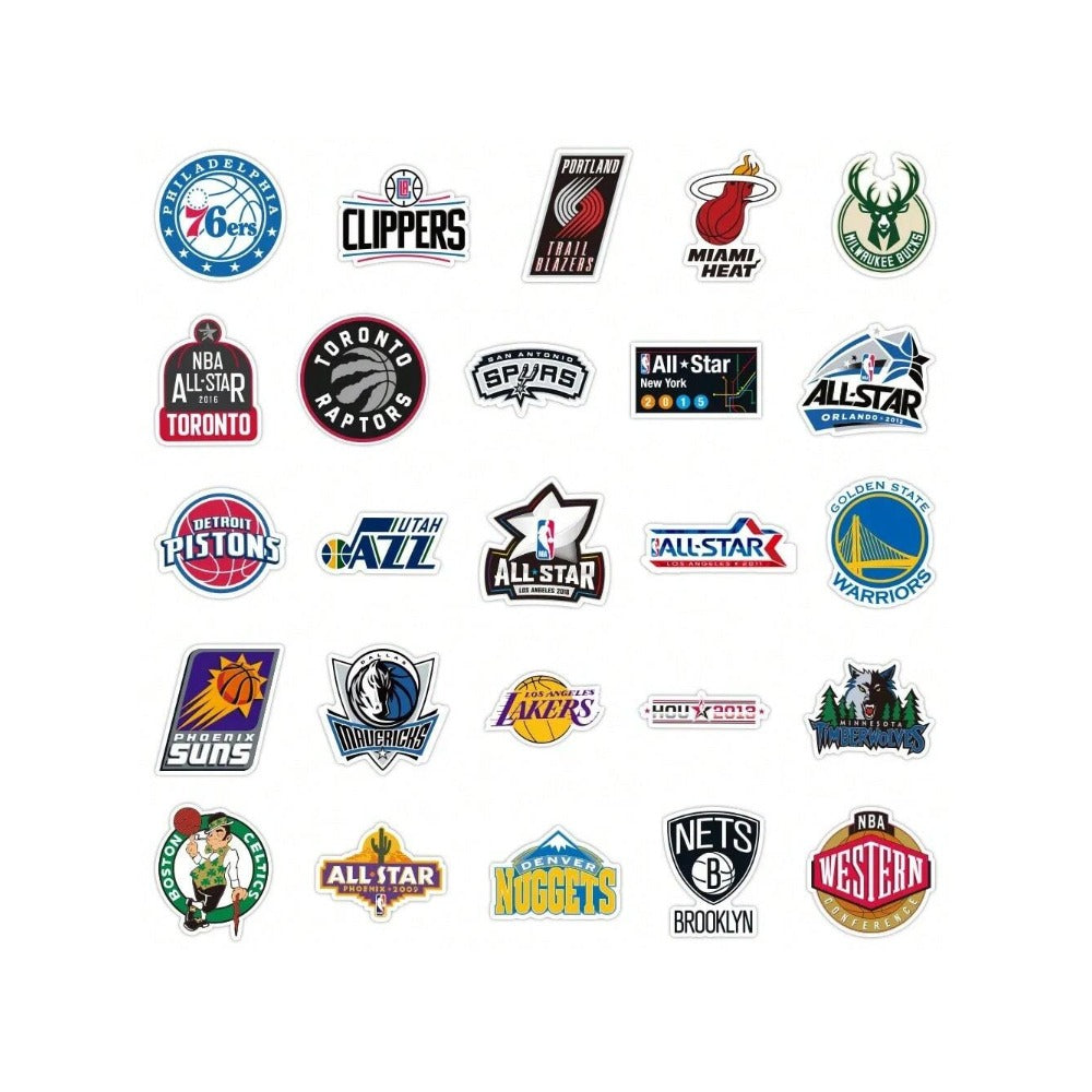 50PCS Cartoon Cool Basketball Team Logo Graffiti Stickers Exquisite Fashion Creative DIY Journal Decorative Decals Suitable for Helmets, Skateboards, Water Bottles, Bags, and Stationery Cases
