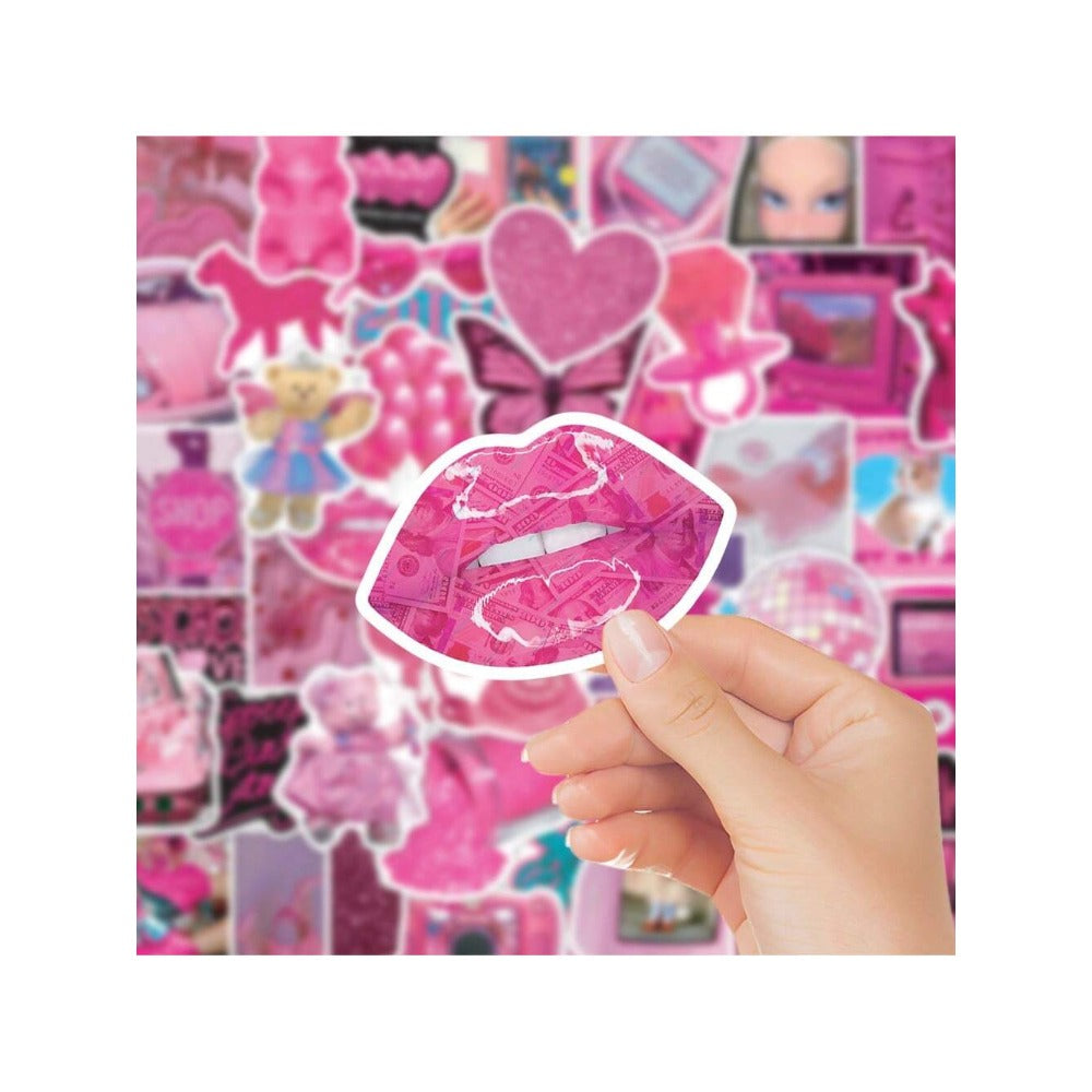 50PCS Cartoon Barbie Pink Doodle Stickers Exquisite Creative Decorative Stickers for Notebooks Suitable for Laptops, Suitcases, Desktops, and Stationery Boxes