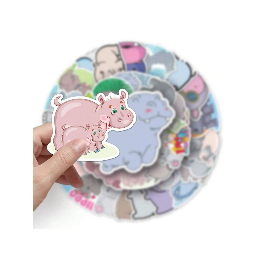 50PCS Cartoon Cute Hippo Doodle Stickers Exquisite, Fashionable, Creative DIY Journal Decorations Suitable for Bags, Guitars, Skateboards, Water Bottles, and Stationery Cases