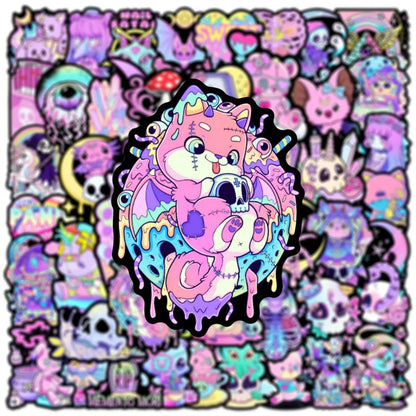 50PCS Pink Gothic Memento Mori Stickers - Sugar-Coated Mortality Decals for Existential Kawaii Journals, Death Denial Deconstruction & Pastel Mortality Maps