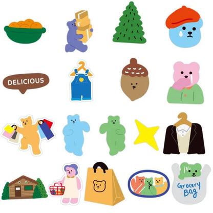 50PCS Korean Bear Cartoon Doodle Stickers for Laptops, Suitcases, Skateboards, Guitars, Helmets, Stationery Boxes, and Desktops