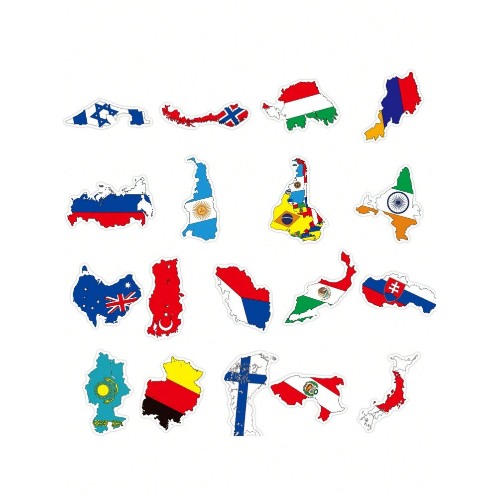 50PCS World Flag Cartoon Doodle Stickers Exquisite, Fashionable, Creative DIY Decorative Decals for Notebooks Suitable for Cups, Helmets, Skateboards, and Stationery Cases