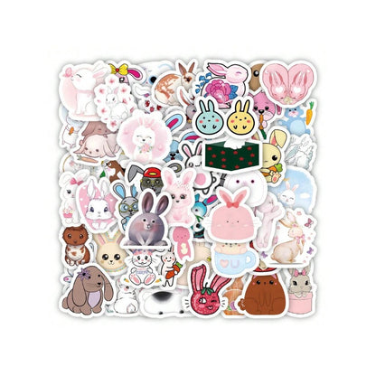 50-Piece Cartoon Adorable White Rabbit Doodle Stickers Exquisite, Fashionable and Creative DIY Journal Decorative Decals Suitable for Helmets, Guitars, Skateboards, Water Bottles and Stationery Boxes