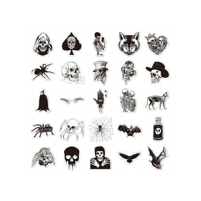 50PCS Gothic Black & White Graffiti Stickers - Exquisite, Fashionable, Creative DIY Journal Decor Decals for Cups, Helmets, Skateboards, and Stationery Cases
