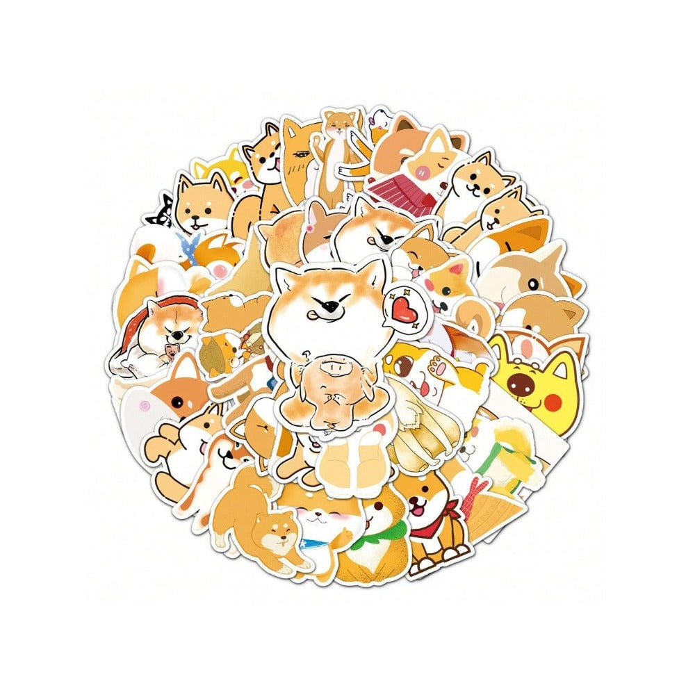 51PCS Adorable Cartoon Shiba Inu Animal Doodle Stickers Exquisite, Fashionable, Creative DIY Decorative Sticker Sheets Perfect for Notebooks, Helmets, Luggage, Refrigerators, Stationery Boxes, and Desktops
