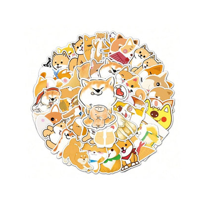 51PCS Adorable Cartoon Shiba Inu Animal Doodle Stickers Exquisite, Fashionable, Creative DIY Decorative Sticker Sheets Perfect for Notebooks, Helmets, Luggage, Refrigerators, Stationery Boxes, and Desktops